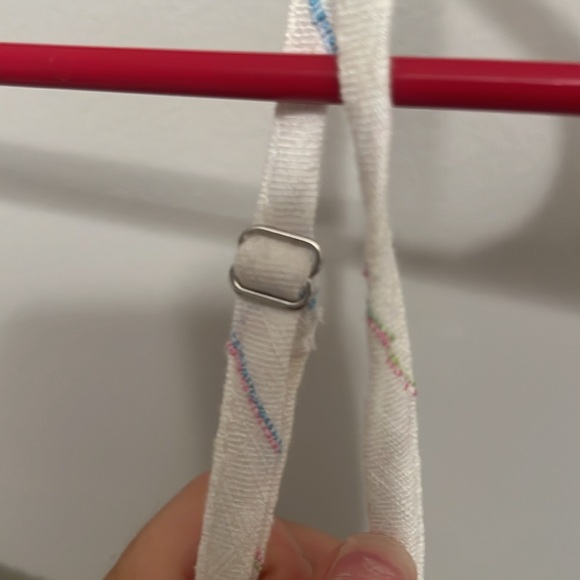 white blouse tank top with blue pink and green adjustable strings - Picture 4 of 5